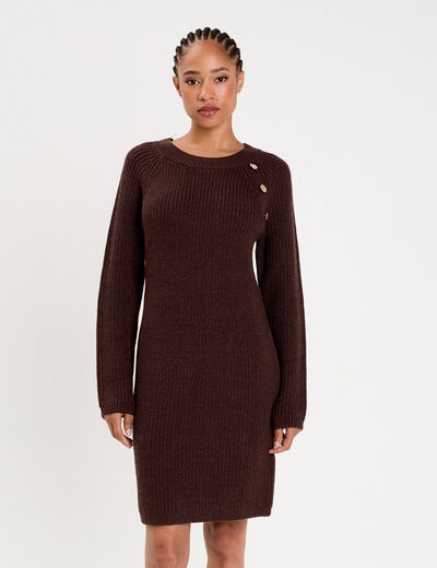 Robe pull d&eacute;tails de boutons marron fonc&eacute; femme