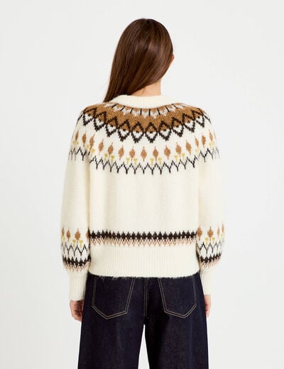 Gilet col rond manches longues ivoire femme
