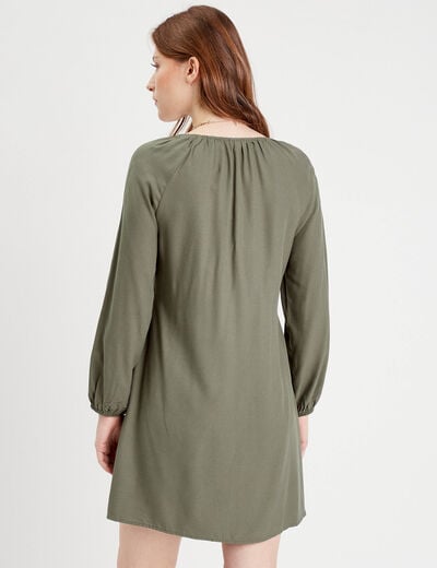 Robe évasée manches longues vert kaki femme