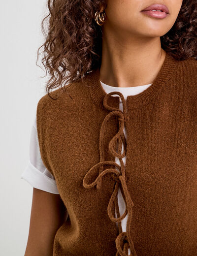 Gilet sans manches noué marron femme