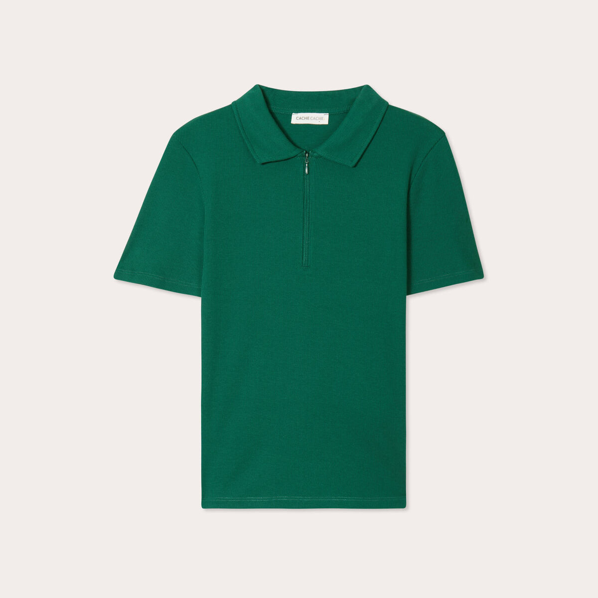 Polo manches courtes zipp&eacute; vert fonc&eacute; femme