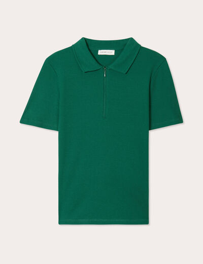 Polo manches courtes zippé vert foncé femme