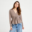 Blouse cintr&eacute;e col v manches longues beige femme