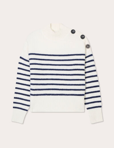 Pull col montant ecru femme