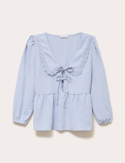 Blouse col claudine denim snow gris femme