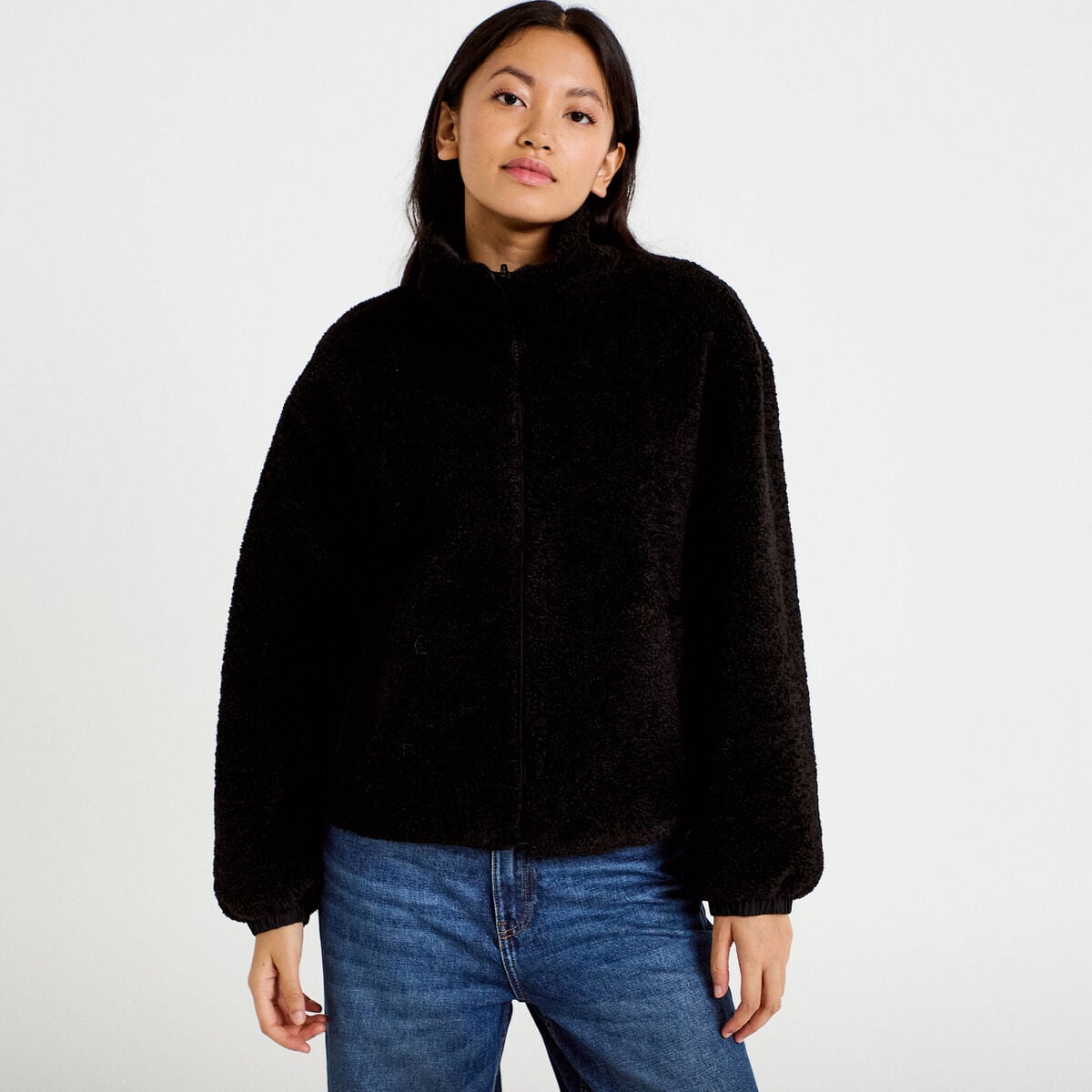 Veste r&eacute;versible effet polaire noir femme