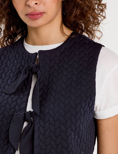 Veste matelassée nouée bleu marine femme