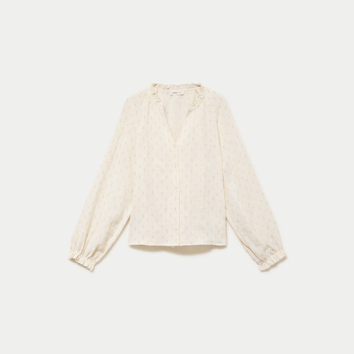 Blouse ample manches longues chin&eacute;e ecru femme