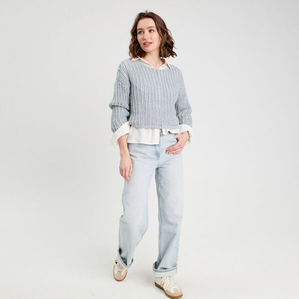 pull manches longues ajoure bleu pastel femme Pull manches longues ajouré bleu pastel femme