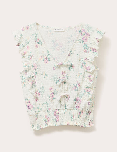Blouse sans manches volants blanc femme