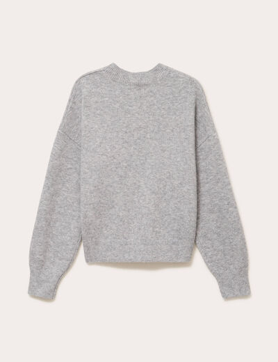 Pull col rond gris clair femme