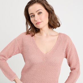 pull ajoure manches longues rose pastel femme Pull ajouré manches longues rose pastel femme