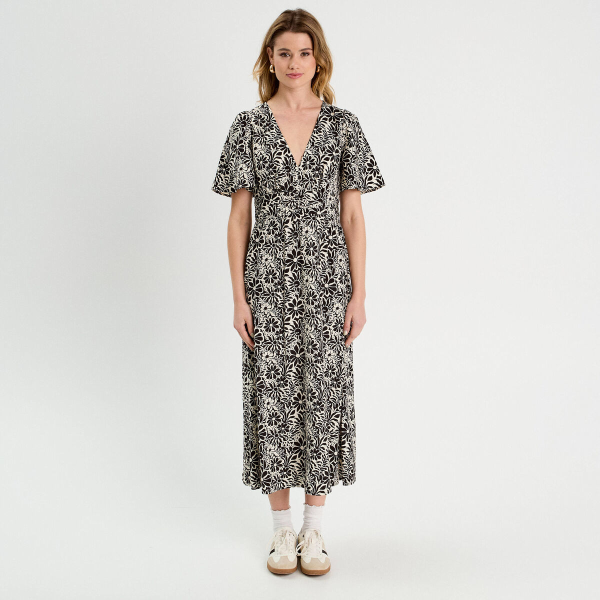 Robe longue évasée blanc femme