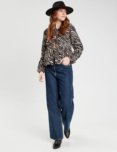 Blouse nouée manches longues noir femme