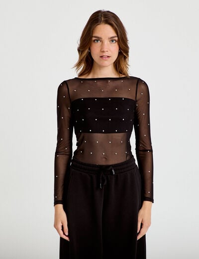Body ajust&eacute; manches longues col bateau noir femme