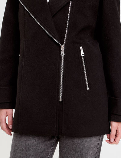 Manteau droit avec capuche noir femme