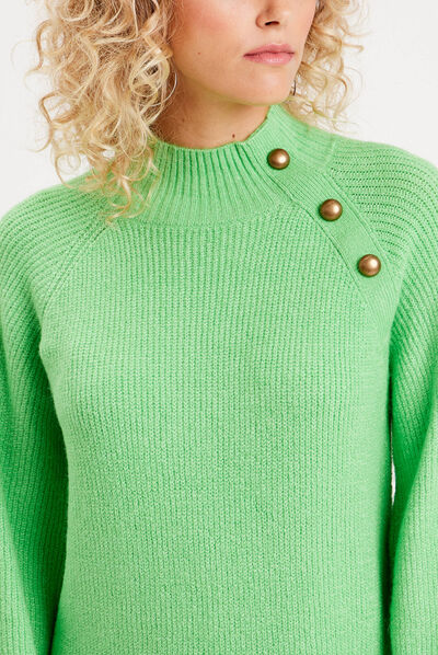 Robe pull droite col montant vert femme