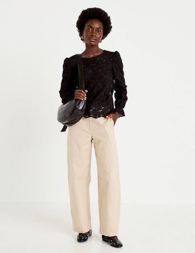 Blouse droite col v en dentelle noir femme