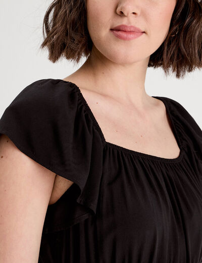 Robe évasée manches courtes noir femme