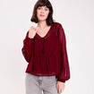 Blouse courte droite col v rouge fonc&eacute; femme