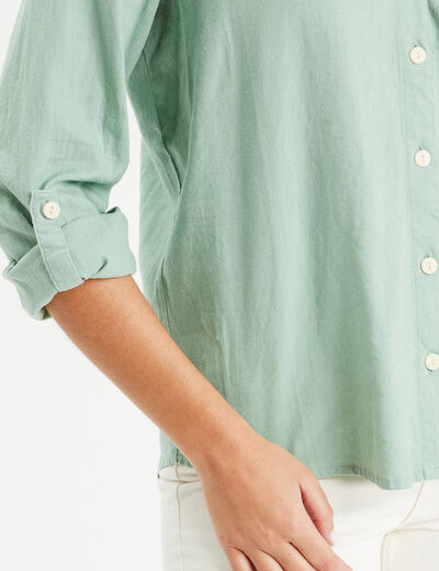 Chemise manches longues contenant du lin vert olive femme