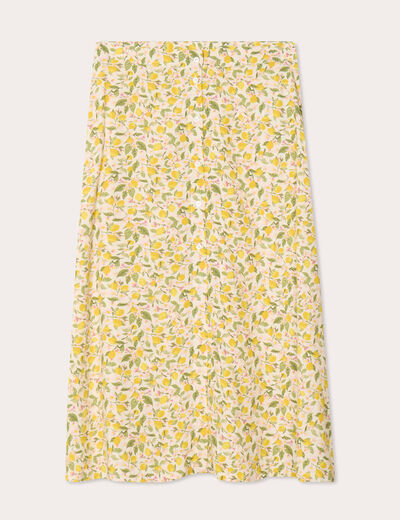 Jupe midi droite boutonnée blanc femme