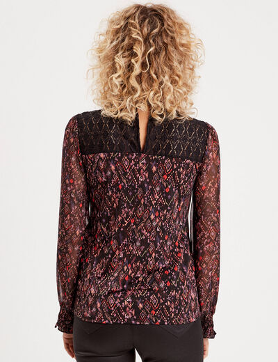 Blouse col montant smocké noir femme