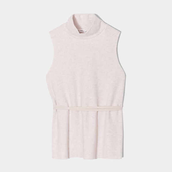 Débardeur col montant beige femme