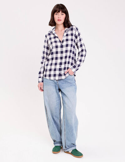 Chemise &agrave; carreaux fils m&eacute;tallis&eacute;s bleu femme
