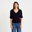 Pull ample col v manches courtes bleu marine femme