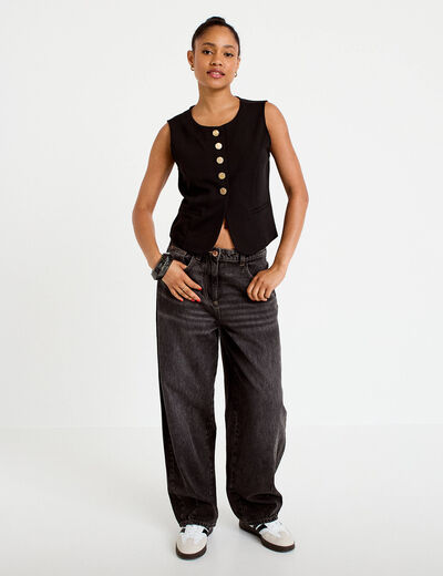 Gilet sans manches col rond noir femme