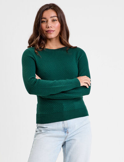 Pull col bateau vert foncé femme