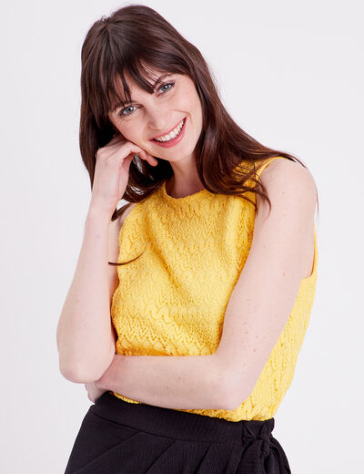 Débardeur aspect crochet jaune pastel femme
