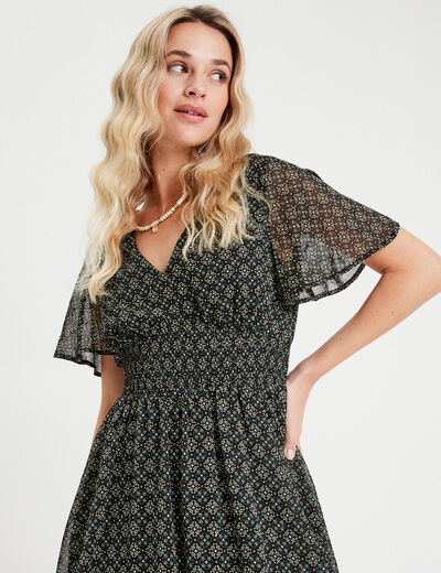 Robe évasée manches courtes noir femme