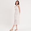 Robe midi moulante dentelle ecru femme