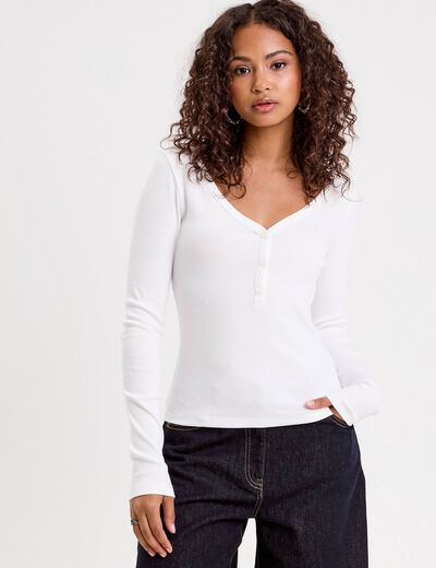 T-shirt manches longues blanc femme