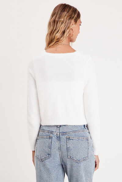 Gilet manches longues ecru femme