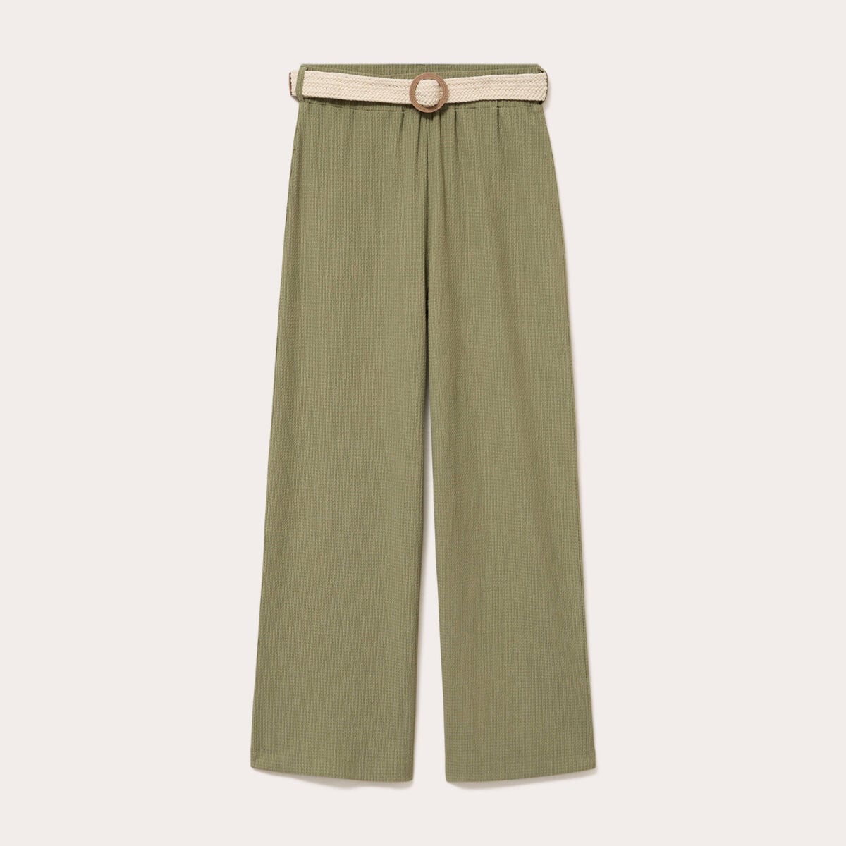 Pantalon large fluide ceintur&eacute; vert kaki femme