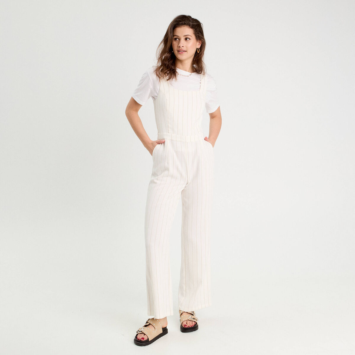 Combinaison pantalon bretelles blanc femme