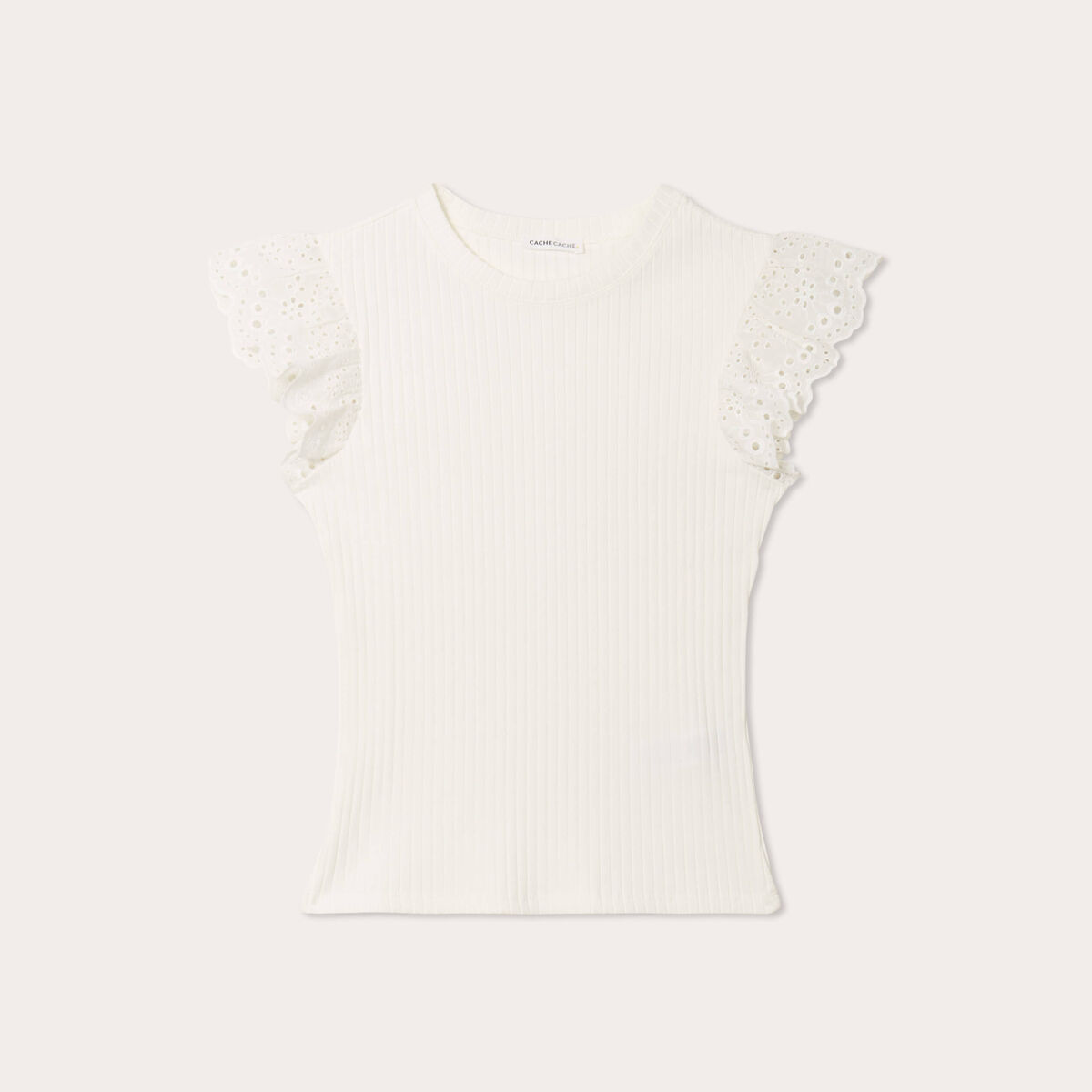 T-shirt manches courtes c&ocirc;tel&eacute; ecru femme