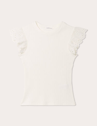 T-shirt manches courtes côtelé ecru femme