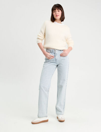 Jeans straight taille haute bleu gris femme