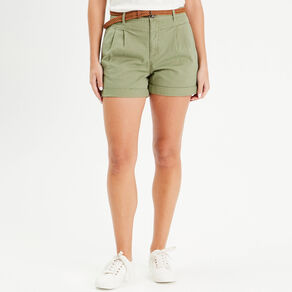 short chino ceinture vert kaki femme Short chino ceinturé vert kaki femme