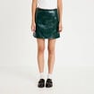 Jupe droite courte en similicuir vert fonc&eacute; femme