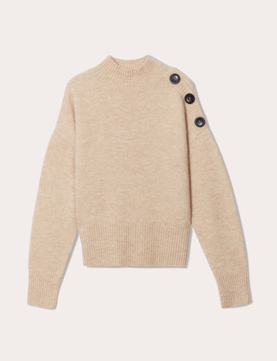 Pull col montant ecru femme