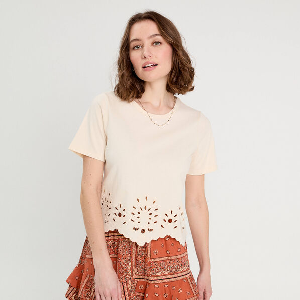 T-shirt broderie anglaise ecru femme