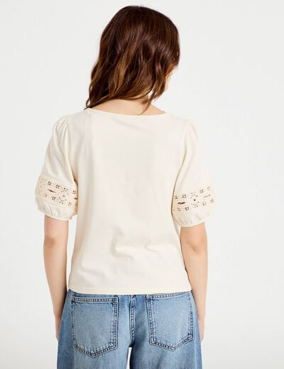 T-shirt col rond manches courtes ecru femme