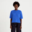 Pull col rond manches courtes bleu electrique femme
