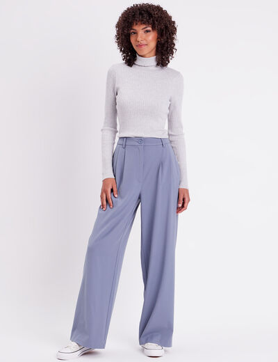 Pantalon large &agrave; pinces bleu gris femme