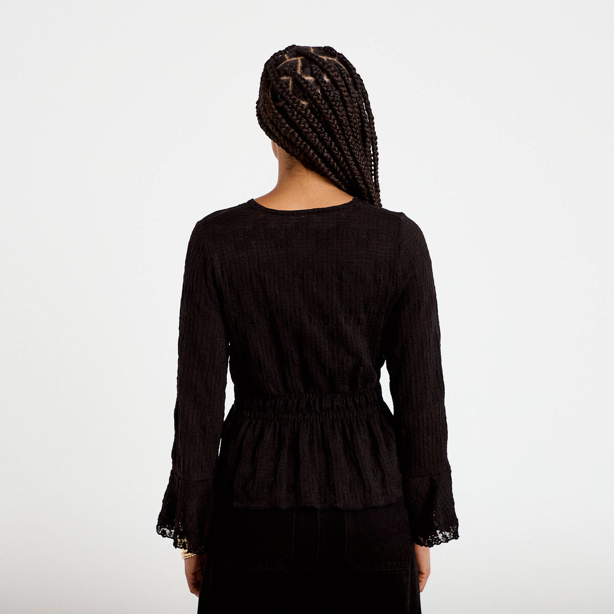 Blouse ajust&eacute;e col v manches longues noir femme